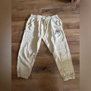 O'Neill Cream Track Pants with Floral Embroidery